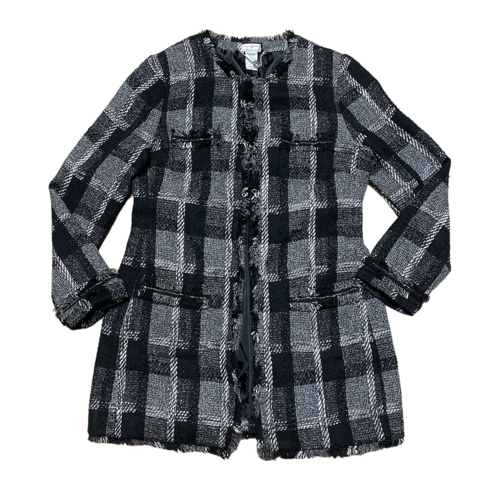 Jaclyn Smith Long Blazer Women’s M Plaid Tweed Vintage Long Sleeve Business Wear